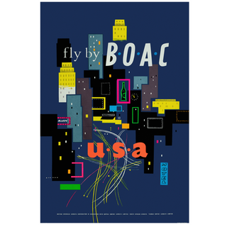 USA, Fly there by B.O.A.C., 1950s. [Hotel]